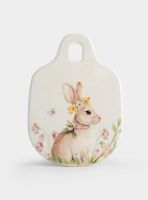 Подставка под горячее 15x21 см, керамика/пробка, белая, Кролик с венком в цветах, Easter rabbit