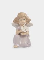 Статуэтка, 10 см, фарфор, молочно-лиловая, Ангел с букетом, Lady