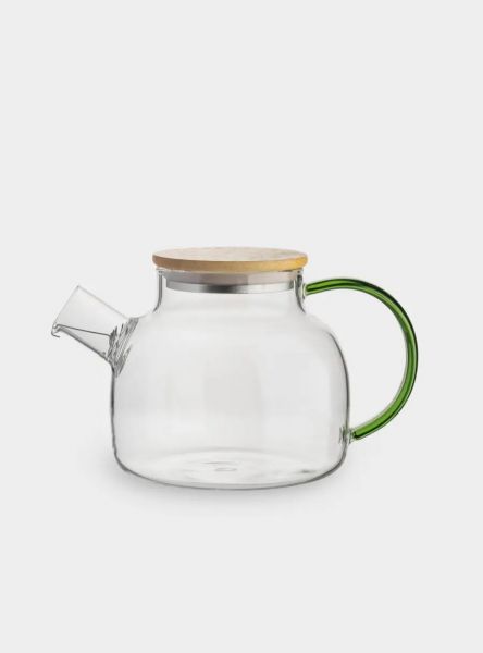 Чайник заварочный 1 л, стекло/дерево, зеленая ручка, Branch
