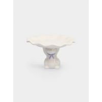 Блюдо на ножке 19х12 см, керамика, молочно-золотистое, Кролик с бантом, White Rabbit