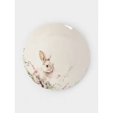 Тарелка обеденная 27 см, фарфор, белая, Кролик в цветах, Bunny