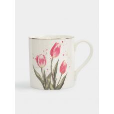 Кружка 380 мл, фарфор, белая, с золотистым кантом, Тюльпаны, Giardino