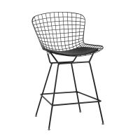 Стул полубарный с низкой спинкой Bertoia черный с черной подушкой Stool Group