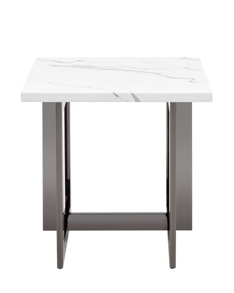 Журнальный столик Нэйтан 61x61 белый мрамор сталь темный хром Stool Group