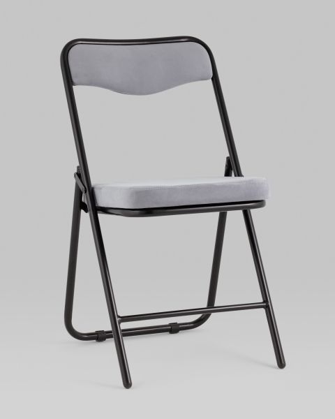 Складной стул Джонни велюр серый каркас черный матовый Stool Group