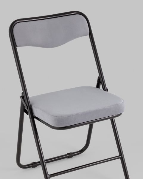 Складной стул Джонни велюр серый каркас черный матовый Stool Group
