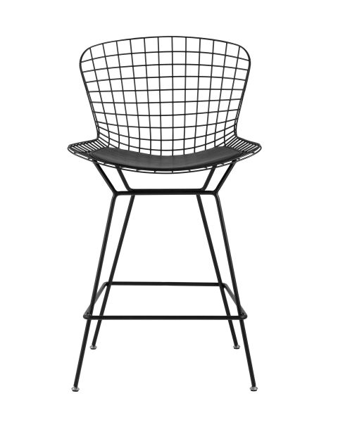 Стул полубарный с низкой спинкой Bertoia черный с черной подушкой Stool Group