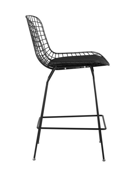 Стул полубарный с низкой спинкой Bertoia черный с черной подушкой Stool Group