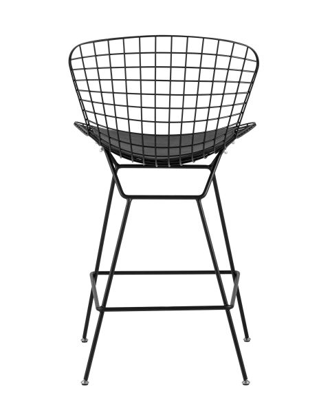 Стул полубарный с низкой спинкой Bertoia черный с черной подушкой Stool Group