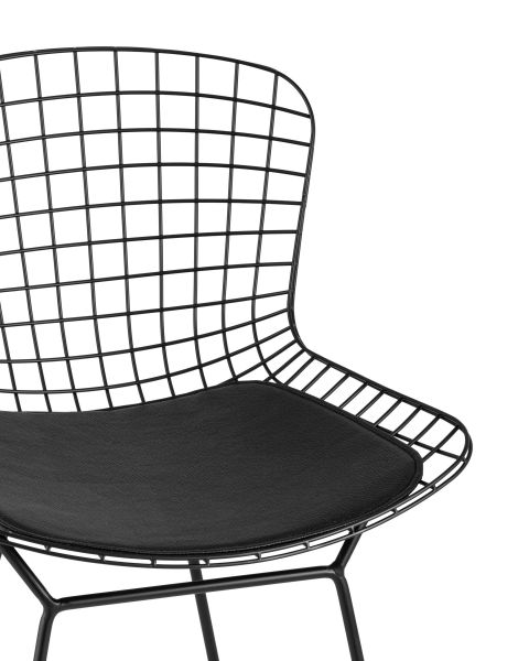 Стул полубарный с низкой спинкой Bertoia черный с черной подушкой Stool Group