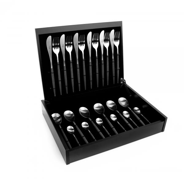 Набор столовых приборов 24 предмета с черными ручками CUTIPOL MIO matte 