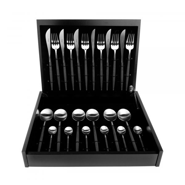 Набор столовых приборов 24 предмета с черными ручками CUTIPOL MIO matte 