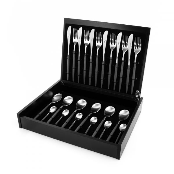 Набор столовых приборов 24 предмета с черными ручками CUTIPOL MIO matte 