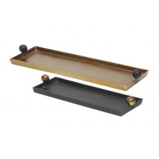 Поднос Fancy TRAY прямоугольный, состаренное золото с черными ручками-шарами, 78x24 см, металл