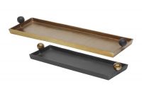 Поднос Fancy TRAY прямоугольный , состаренное золото с черными ручками-шарами, 78x24x8h, металл
