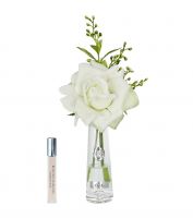 Роза Cote Noire Summer rose Green, зеленый, 1 спрей 15 мл, прозрачная ваза, серебряный декор