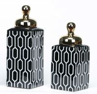 Ваза с крышкой FANCY LIDDED JAR 1 низкая, черно-белый, 10x10x26h, керамика