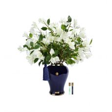 Букет буганвилла Cote Noire Imperial bougainvillea Ivory white/Indigo, белый, ваза синяя, 2 спрея по 10 мл
