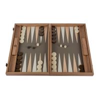 Нарды Manopoulos BACKGAMMON с боковыми стойками, отделка эко-кожа светло-коричневый крокодил, фон серо-коричневый, рисунок бежевый с белым, ручная работа, 48x30 см