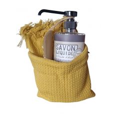 Набор Mas du Roseau FUROSHIKI FLEUR D'ORANGER жидкое мыло 750 гр, 1 отшелушивающая кокосовая мочалка, полотенце вафельное 50x100 см, хлопок, аромат апельсиновый цветок
