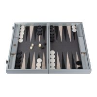 Нарды Manopoulos BACKGAMMON с боковыми стойками, отделка черно-серый-бежевый, фон серый, рисунок черный и бежевый, ручная работа, 48x30 см
