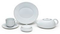Сервиз Deshoulieres EPURE PLATINE чайный 9 предметов (6 десертных тарелок 25х23,5 см, 1 чайник 0,75 л, 1 сахарница 250 мл, 6 чайных пар для завтрака)