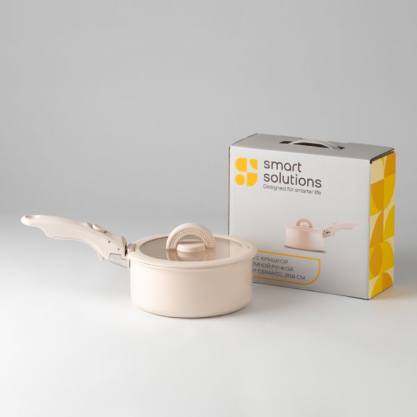 Ковш с крышкой и съемной ручкой smart ceramic, 18 см, Smart Solutions, SS0000383
