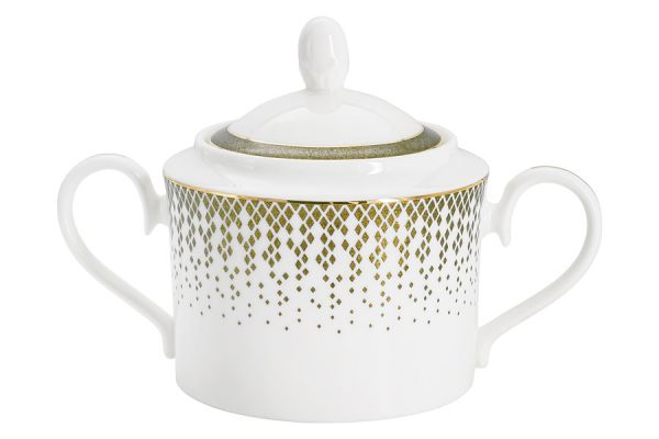Сервиз чайный на 6 персон Virtus, 21 предмет, костяной фарфор, бело-зеленый, с золотистым кантом, матовый, Anna Lafarg Emily