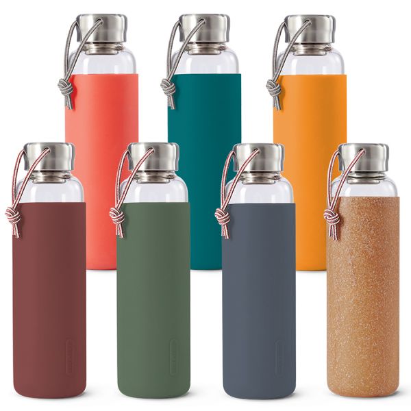 Бутылка для воды стеклянная 600 мл коралловая