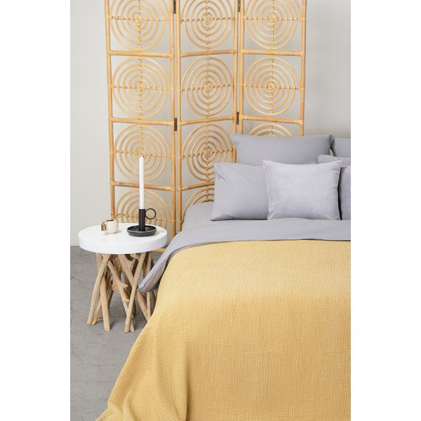 Покрывало из жатого хлопка горчичного цвета из коллекции essential, 230х250 см Tkano