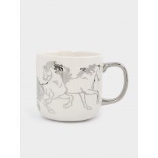 Кружка 400 мл, фарфор, бело-серебристая, Лошади, Horse ANNA LAFARG