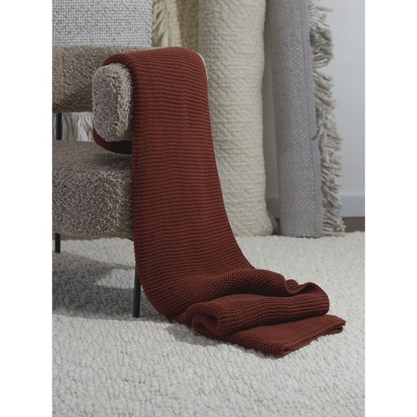 Плед из хлопка жемчужной вязки терракотового цвета из коллекции essential, 130х180 см Tkano