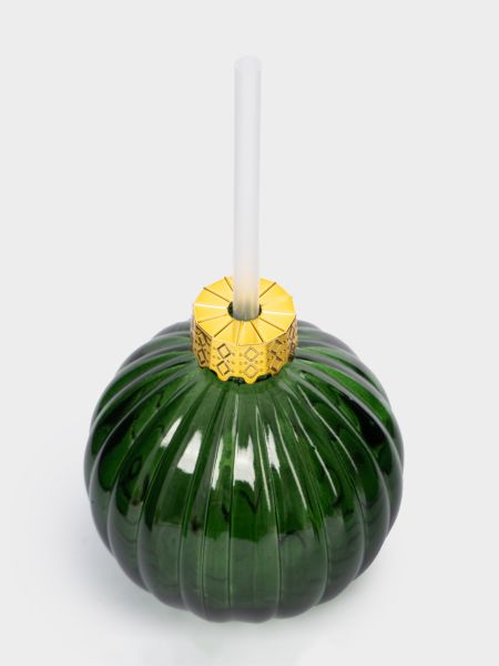 Банка для напитков 400 мл, с крышкой и трубочкой, стекло, зеленая, Шар, New year ANNA LAFARG