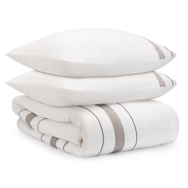 Комплект постельного белья из сатина белого цвета с серым кантом из коллекции essential 200х220 см