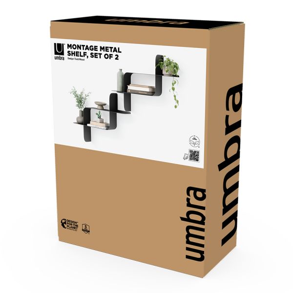 Набор металлических настенных полок montage, 2 шт, черные Umbra
