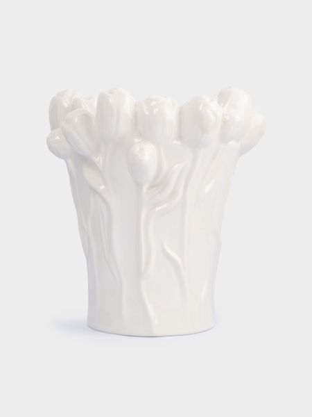 Ваза для цветов 25 см, керамика, молочная, Тюльпаны, Tulip
