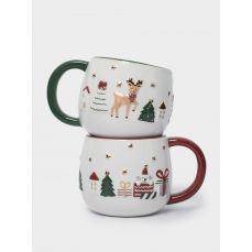 Кружка 400 мл, 2 шт, керамика, зеленая/красная, Олень и Кот, New year Anna Lafarg
