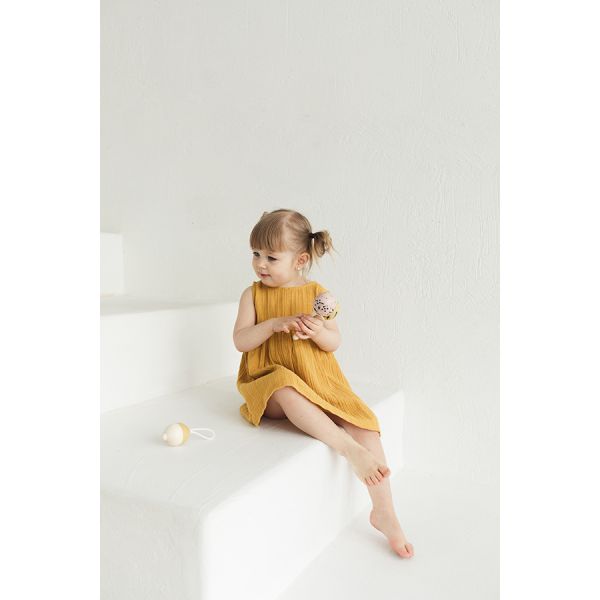 Платье без рукава из хлопкового муслина горчичного цвета из коллекции essential 3-4y TK20-KIDS-DRS0004