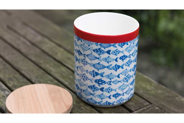 Банка фарфоровая с бамбуковой крышкой Fish