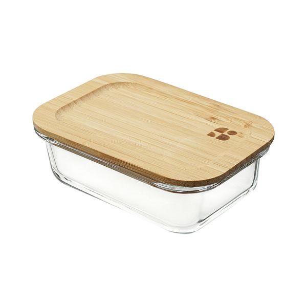 Набор стеклянных прямоугольных контейнеров с бамбуковыми крышками, 3 шт