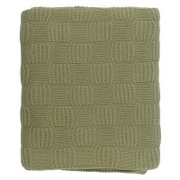 Плед из хлопка рельефной вязки травянисто-зеленого цвета из коллекции essential, 130х170 см