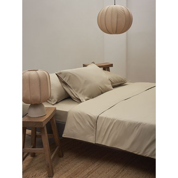 Простыня на резинке из стираного перкаля бежево-серого цвета из коллекции essential, 180х200х30 см Tkano