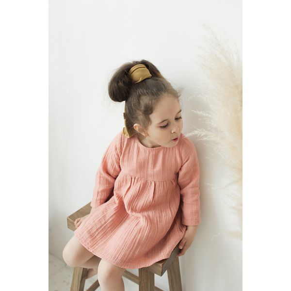 Платье с длинным рукавом из хлопкового муслина цвета пыльной розы из коллекции essential 18-24m