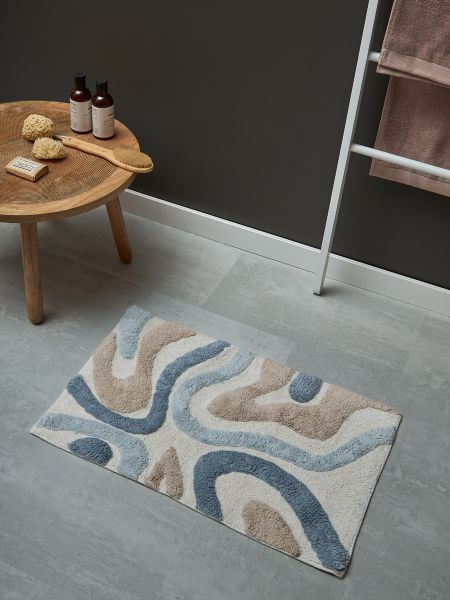 Коврик для ванной flow серо-синего цвета из коллекции ethnic Tkano