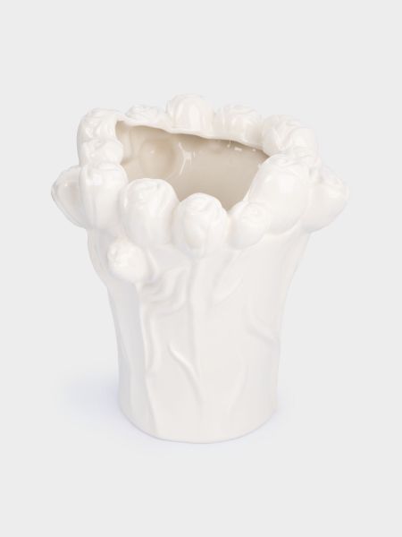 Ваза для цветов 25 см, керамика, молочная, Тюльпаны, Tulip
