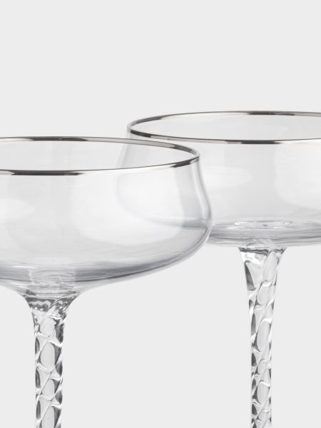 Бокал-креманка для шампанского 280 мл, 2 шт, стекло, с серебристым кантом, Rhapsody ANNA LAFARG