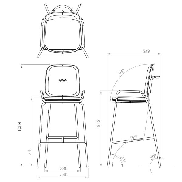 Стул барный ror, 2 frame, велюр, черный/зеленый Latitude