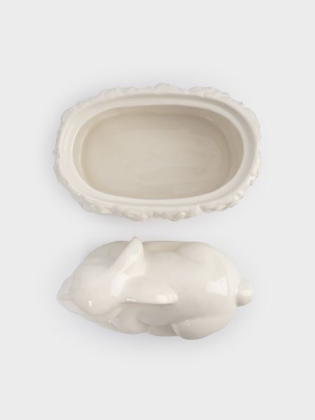 Емкость для хранения 18х15 см, 740 мл, керамика, молочно-золотистая, Кролик в цветах, White Rabbit
