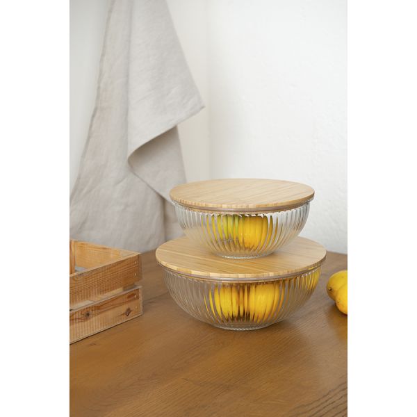 Чаша стеклянная с бамбуковой крышкой harmy, 2 л Liberty Jones