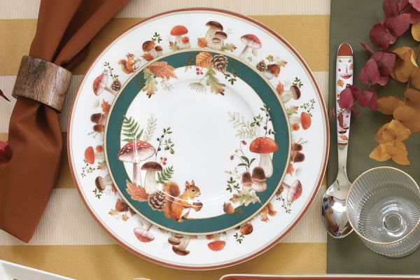Тарелка десертная 19 см, фарфор, белая, Микс, Белка и грибы, Autumn Breeze 4 шт Easy Life